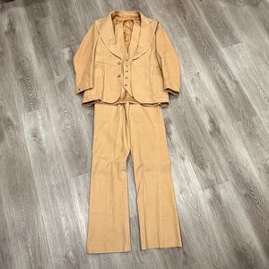 RARE VTG 70s Corduroy 3-Pc JC Penney Leisure Suit Sz 40R 28x32 Jacket Vest Pants